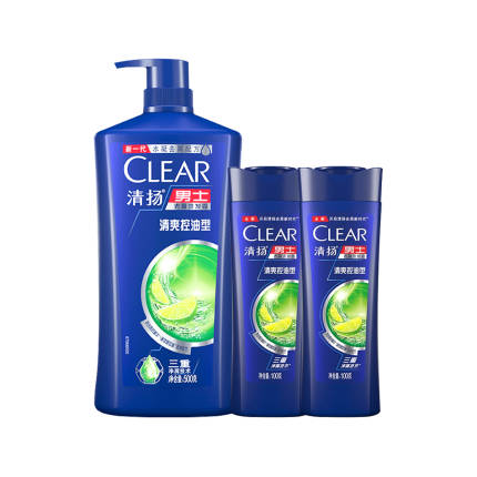 清扬洗发水套装清爽控油500ml+100ml*2 洗发露
