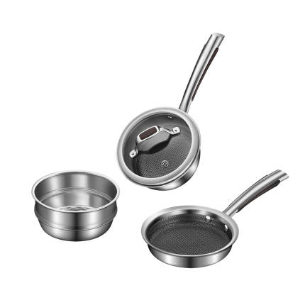 【新品】炊具套装 高聚能锅底 316L不锈钢材质 蜂窝不粘锅 宝宝辅食 奶锅+煎锅MP-SL0205
