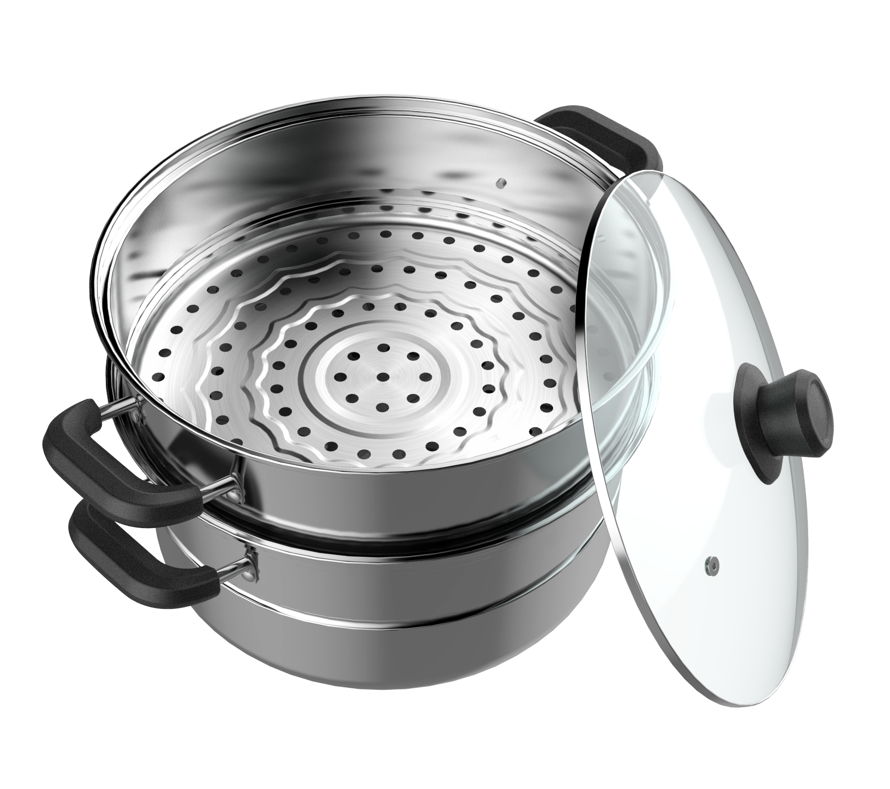 大蒸锅 食品级接触材质 可视玻璃盖 多功能两层  T1 