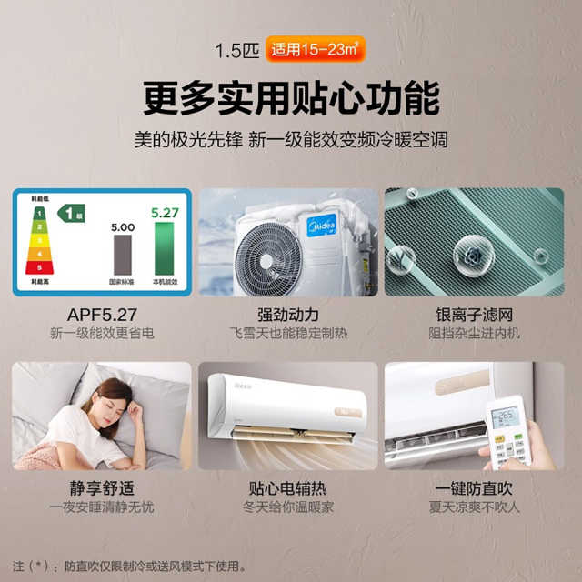 美的极光先锋大1.5匹新一级能效 智能家电 冷暖变频空调挂机 KFR-35GW/N8MHA1