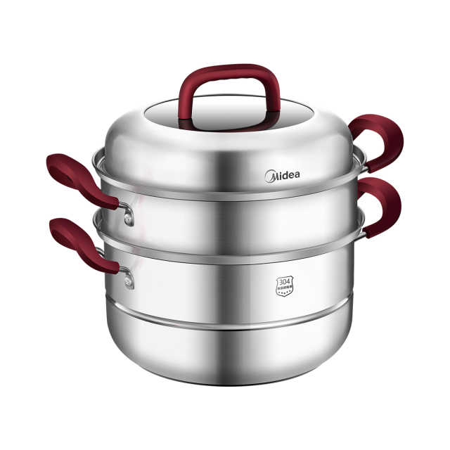 【蒸锅】送蒸布和碗碟夹 三层大容量 304食品级不锈钢 26cm口径  MP-ZG26G03