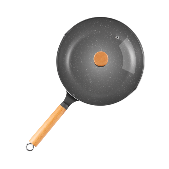不粘炒锅 轻巧锅身 麦饭石涂层 燃磁通用 木质手柄  C01