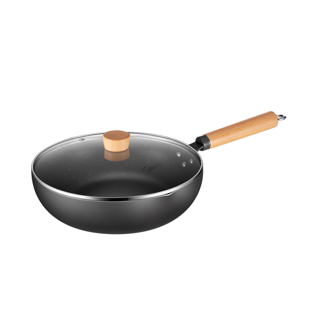 不粘炒锅 轻巧锅身 麦饭石涂层 燃磁通用 木质手柄  C01