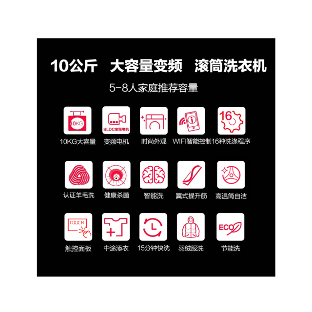 小天鹅10KG滚筒洗衣机 立体除菌防护 双重稳定振幅小 智能家电 TG100V120WDG