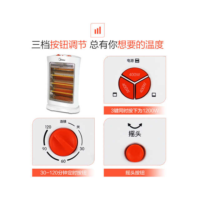 远红外电暖器 3秒速热 广角摇头 2H定时开关 3档调节 NS12-15B