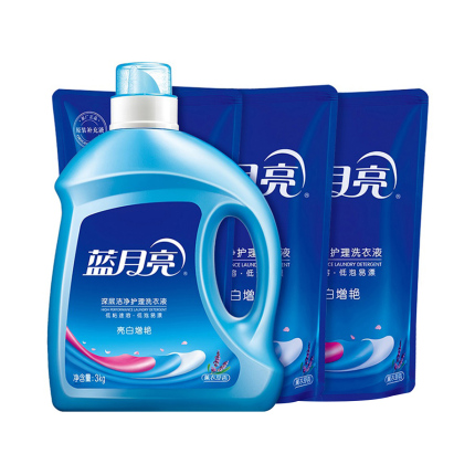蓝月亮洗衣液12斤套装：亮白增艳薰衣草3kg瓶+1kg袋*3 洗衣耗材