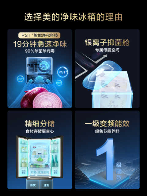 【净味冰箱】美的法式多门冰箱除菌无霜19分钟急速净味  BCD-437WFGPZM(E)