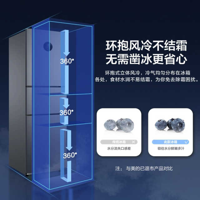 【小户型推荐】美的三门冰箱 一级能效风冷无霜 智控操控 BCD-247WTPZM(E)