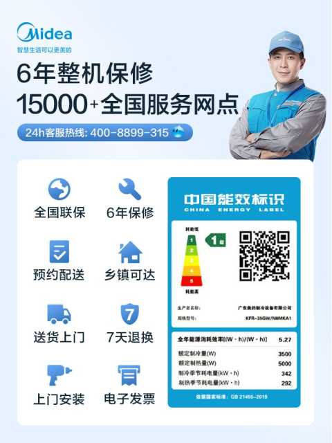 美的空调KFR-35GW/N8MKA1 分体套机 极地白 美的【爆款推荐】