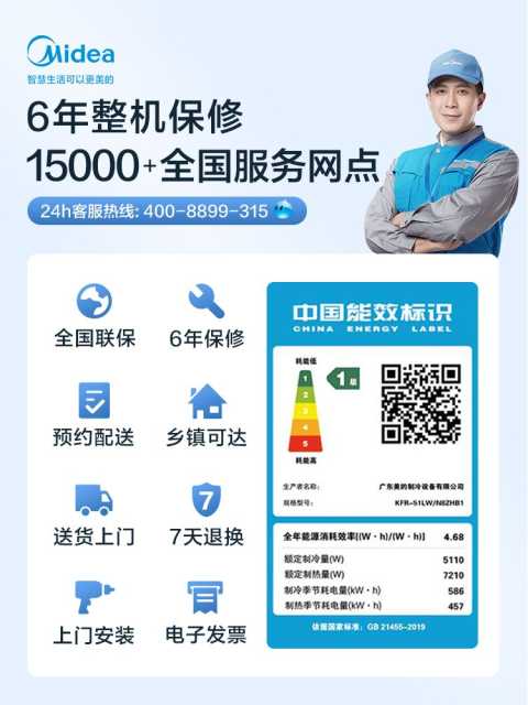 美的空调 新能效智能大2匹一级能效变频冷暖空调立式柜机风锦 KFR-51LW/N8ZHB1