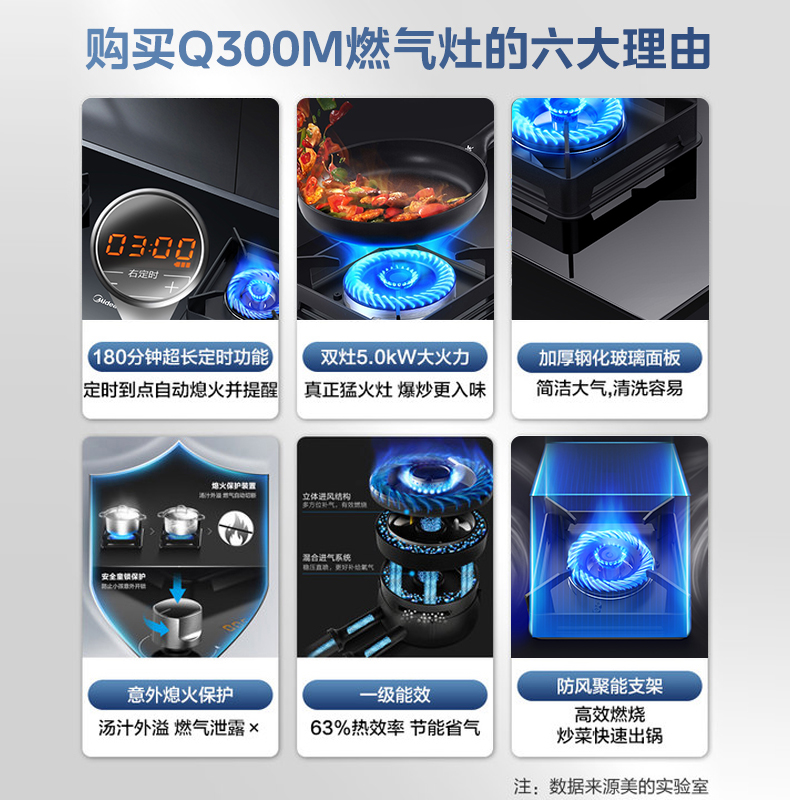 定时灶】美的燃气灶5.0kW大火力聚能防风锅支架一级能效瞬时点火JZY