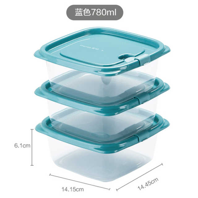 茶花贝格保鲜盒780ml（黄、绿、蓝颜色随机）3个装