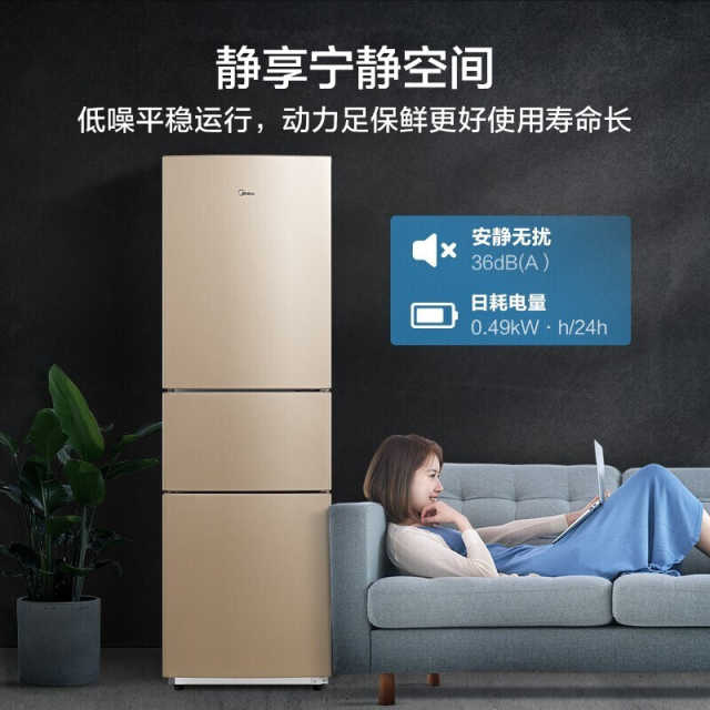 美的三门冰箱时尚外观 节能低噪 三门三温 冰箱BCD-213TM(E)