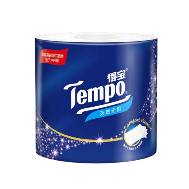 得宝(Tempo) 卷纸 4层*160g*16卷 有芯卷筒纸 卫生纸卷纸 天然无香(整箱销售)