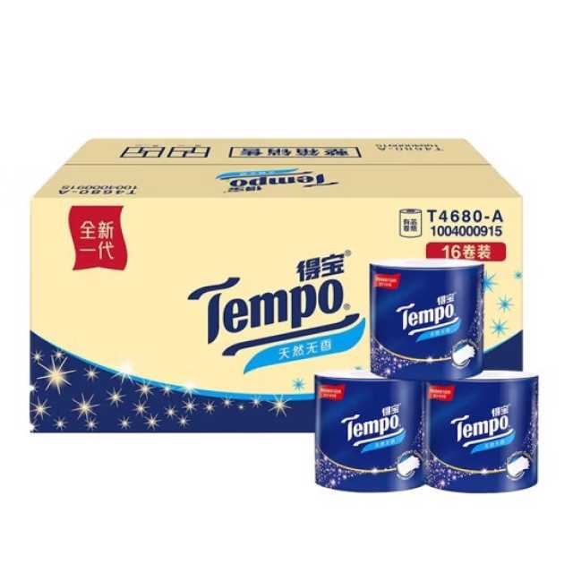 得宝(Tempo) 卷纸 4层*160g*16卷 有芯卷筒纸 卫生纸卷纸 天然无香(整箱销售)