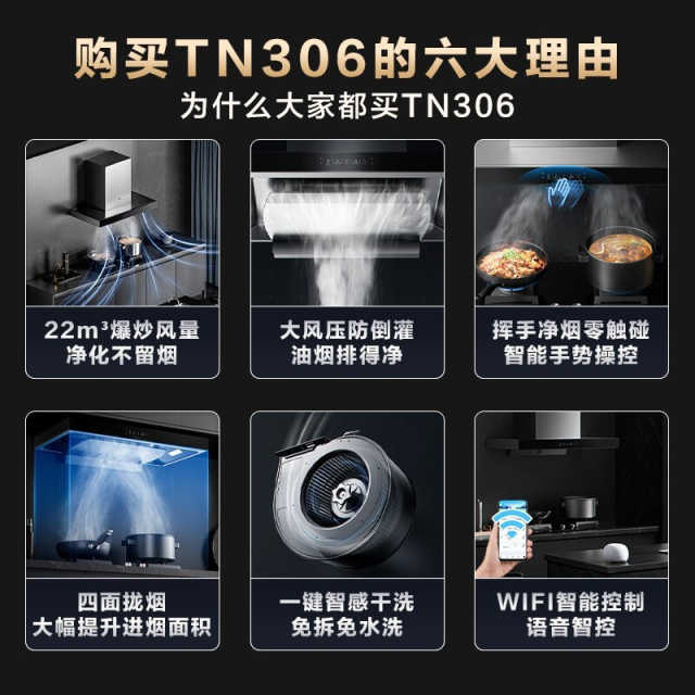 美的吸油烟机CXW-260-TN306(T36同款) 22立方/min大吸力 挥手智控 智感干洗