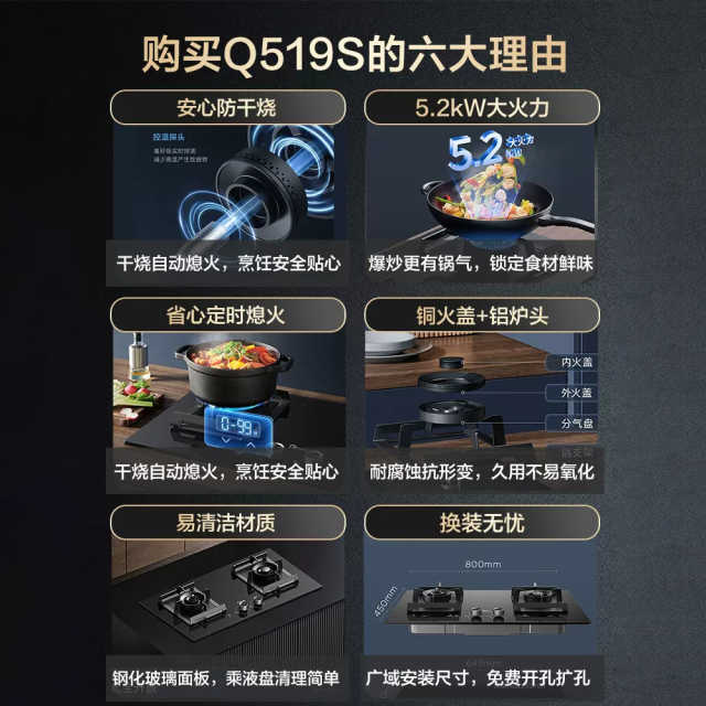 【新品】美的 燃气灶 5.2KW大火力 0-99分钟定时 一级能效 JZY-Q519S-M 液化气