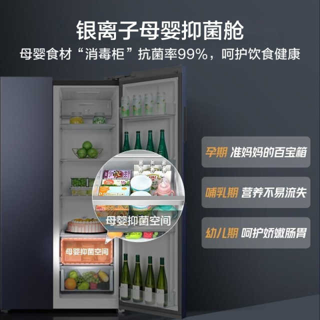 【母婴优选】对开门冰箱触控屏 母婴空间一级变频 PT净味 BCD-650WKPZM(E)