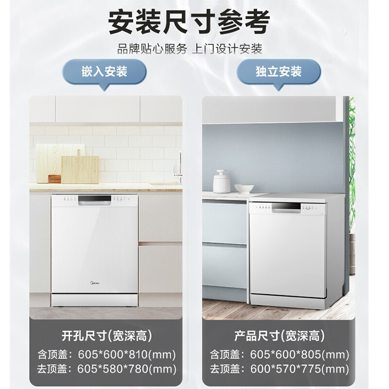 【年度推荐】美的洗碗机 15套 一级能效  三星消毒 经典极地白 RX600W