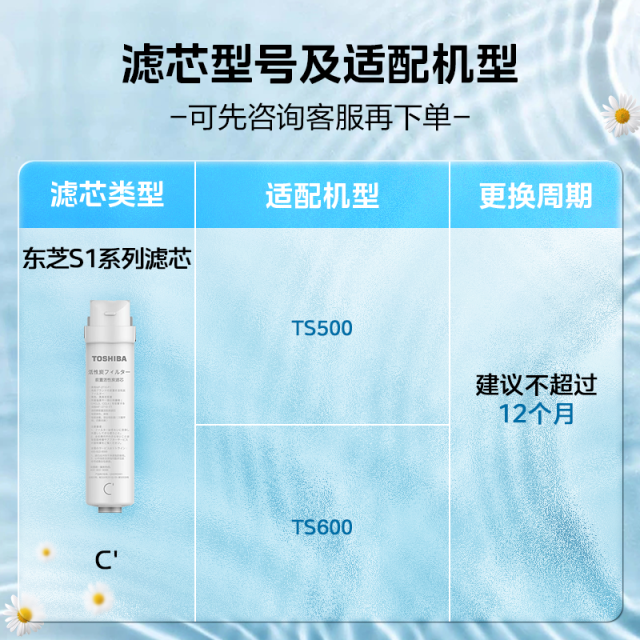 S1滤芯 前置活性炭C'--1年换  适用东芝TS500/TS600