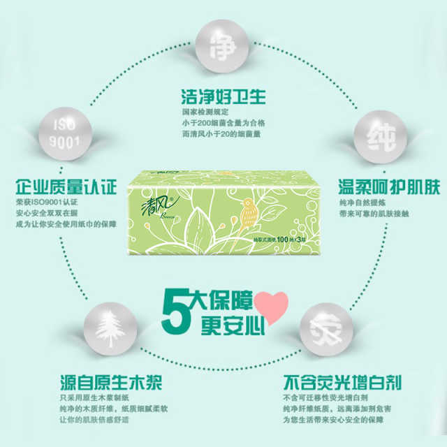 清风绿花系列抽纸3层100抽20包