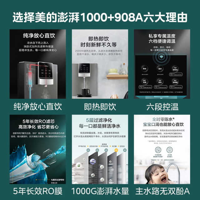 【净饮水套装】1000G大通量 数显龙头 即热即饮 澎湃1000数显+908A
