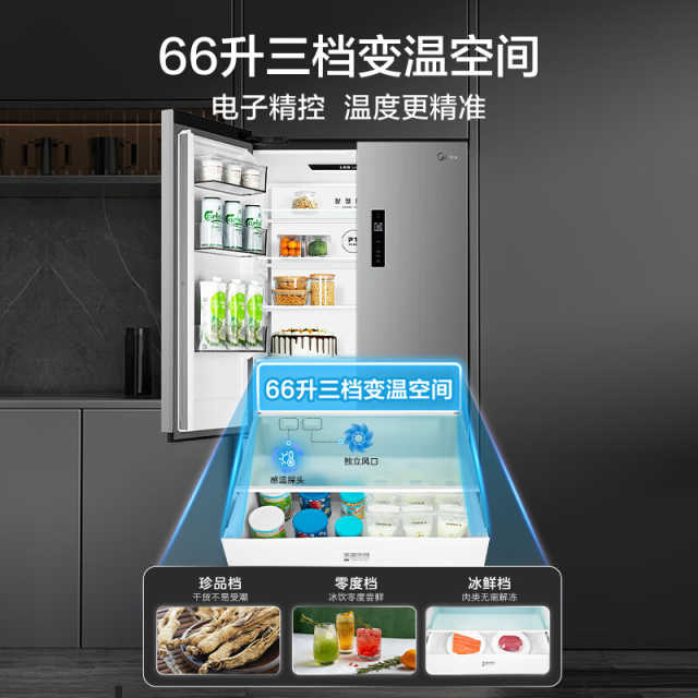 美的十字门冰箱  三挡变温抽屉 保鲜全空间 一级双变频MR-545WSPZE