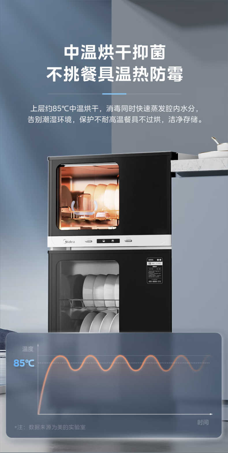 美的消毒柜 消烘一体机 小型立式 77l三层 高温二星级 80r05