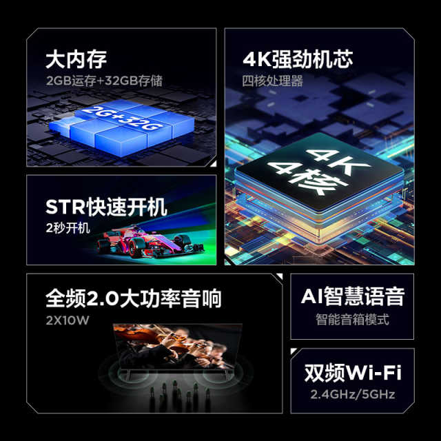 TCL雷鸟58雀5 58英寸 2+32GB 双频Wi-Fi 4K超高清电视 58F275C