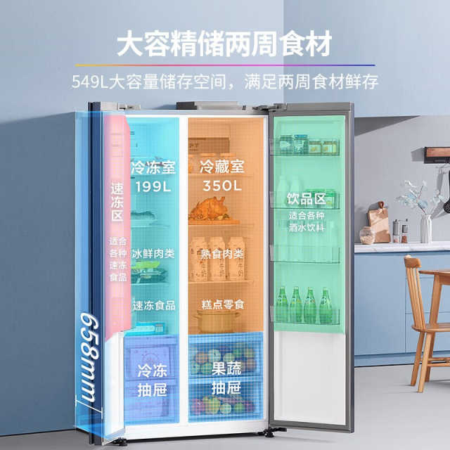 【纤薄大容量】华凌对开门冰箱549升 一级能效 双变频 低噪运行 BCD-549WKPZH