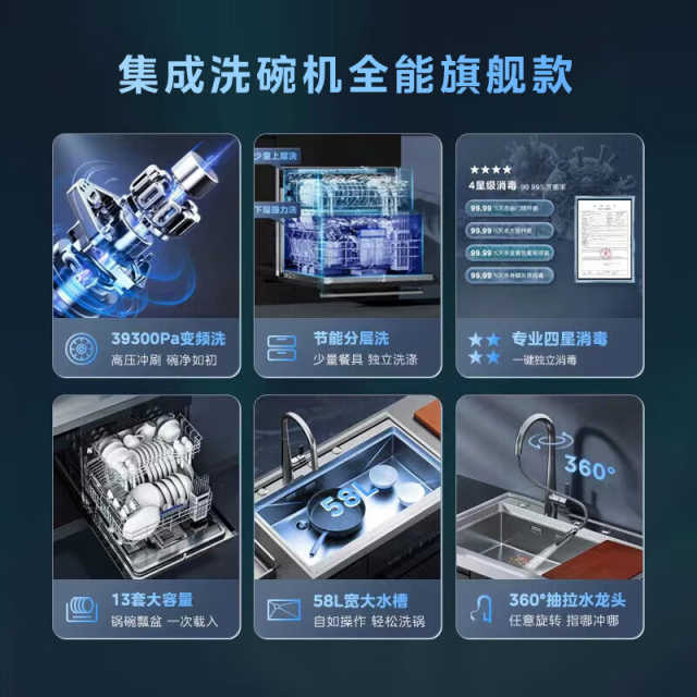 美的集成水槽 XH09手工单槽 13套大容量 高压变频洗 四星消毒 