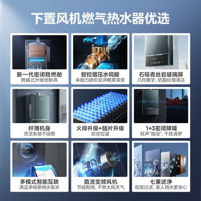美的 恒温式燃气热水器 新一代密闭稳燃舱 水伺服 纤薄机身 JSQ30-MATEpro