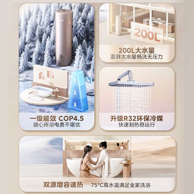 美的空气能热水器天悦一级能效200L带电辅热RSJF-35/DN8-200C(E1)