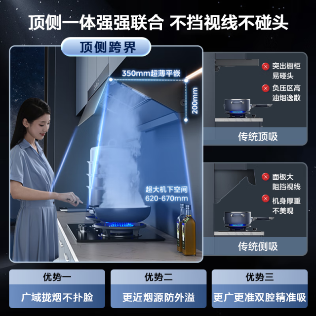 【爆款推荐】美的 抽油烟机 顶侧双吸 23风量  高温蒸汽洗 变频 CXW-140-AK5 PRO