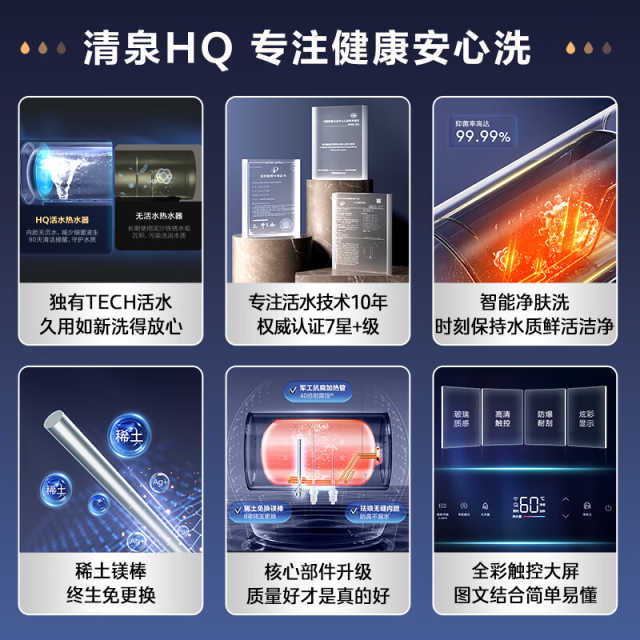 美的活水电热水器 3300W 免换镁棒 TECH活水 F6033-HQ(HE) 电热水器 钛钢灰