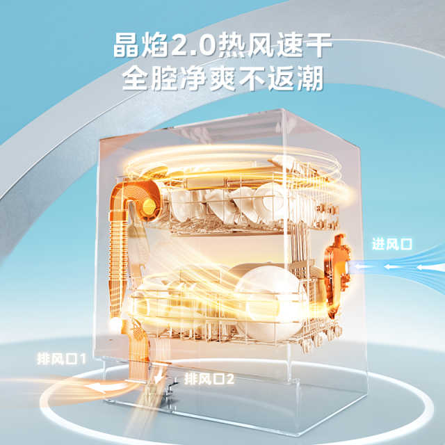 美的洗碗机晶焰S65Pro 嵌入式 16套大容量 智能投放 万向五臂飓风洗 全腔深烘2.0速干