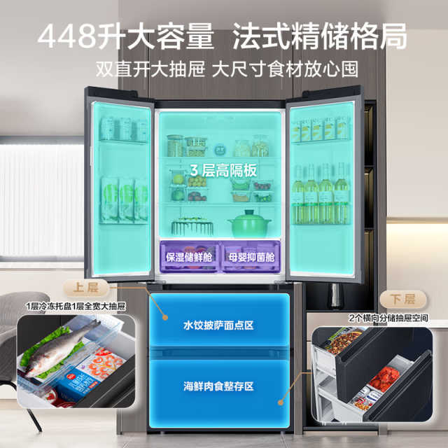 【母婴系列】美的法式多门冰箱  63.6厘米超薄 PT净味 变频一级能效 MR-470WFPZE