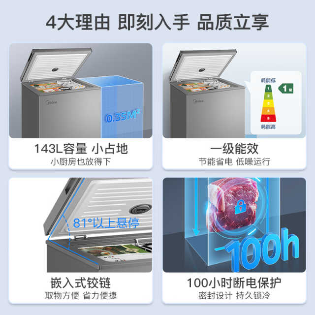 美的一级能效 6档调温 专利减霜 BD/BC-143KMF(E) 钛钢灰