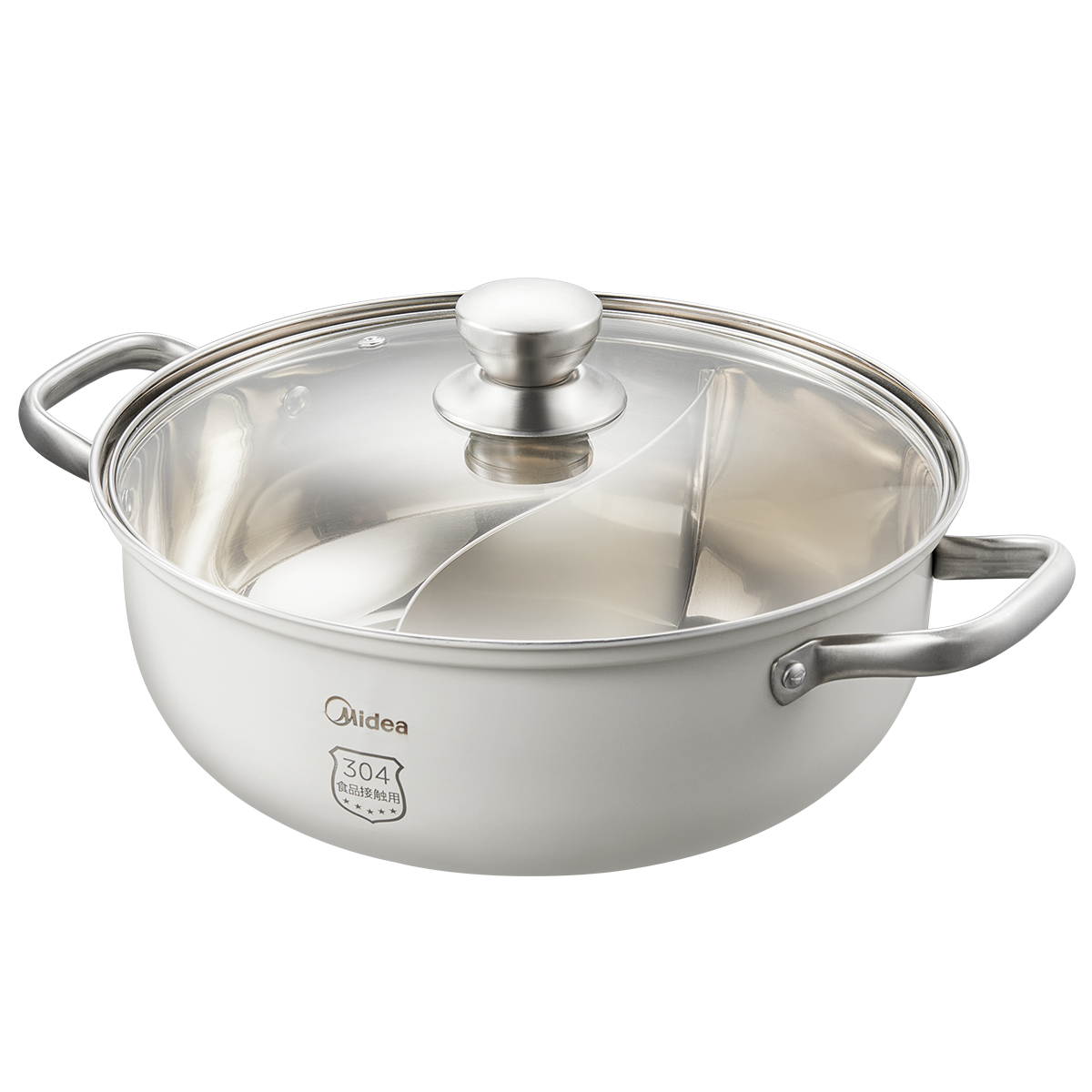 美的 电磁炉配件 5L 零涂层不沾易洗 304不锈钢鸳鸯锅  MC-YYG2803