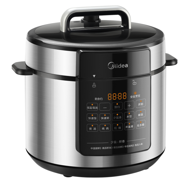 美的电压力锅 少盐提鲜 5L 零涂层精钢后釜双内胆 一键开盖 MY-E5915G