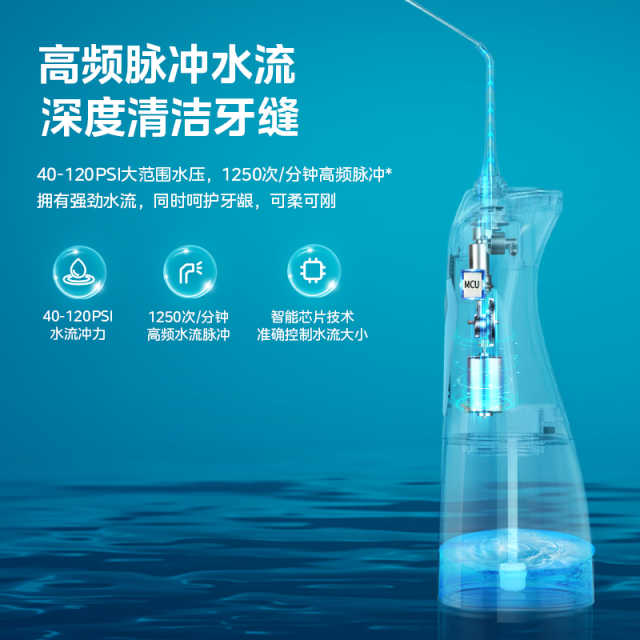 美的小蓝鲸冲牙器 便携式电动正畸口腔清洁水牙线 家用洗牙神器 蓝色 MC-BJ0102