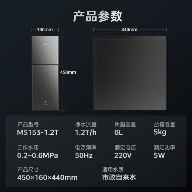 中央软水机 MS153-1.2T 美的厨下软水大师