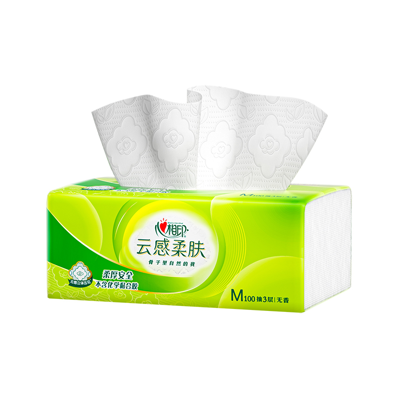 心相印  3DT18100 云感100抽3包三层立体压花塑装纸面巾（M码）	ZTADA01718