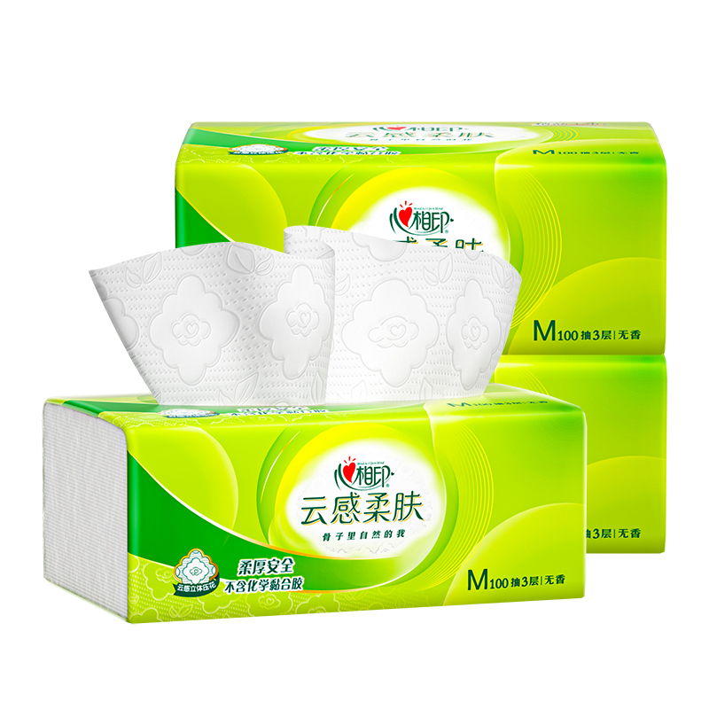 心相印  3DT18100 云感100抽3包三层立体压花塑装纸面巾（M码）	ZTADA01718