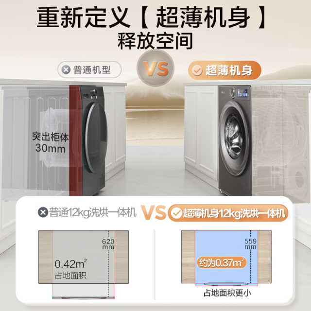 小天鹅小乌梅2.012KG洗烘一体大容量超微净泡超薄全嵌TD120S83PRO