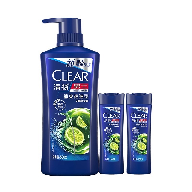 清扬男士去屑洗发露清爽控油型蓝瓶 500g+100g*2 洗护用品