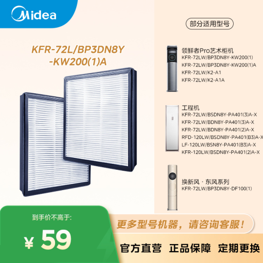 【空调滤芯】美的空调滤网配件 适用KFR-72LW/BP3DN8Y-KW200(1)艺术柜机 工程机