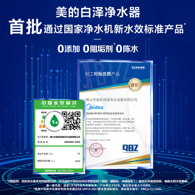 【年度推荐】美的净水机 白泽1200G 6年长效RO膜 MRO806-3000