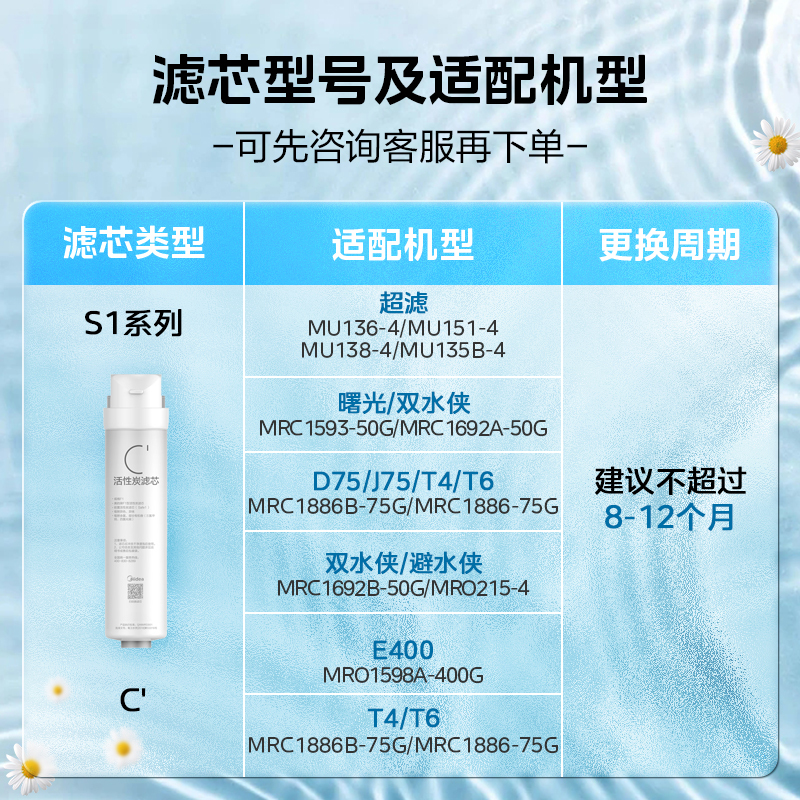 S1-前置活性炭C1滤芯-8-12个月 适用超滤136-4/151-4 1692B/1598A